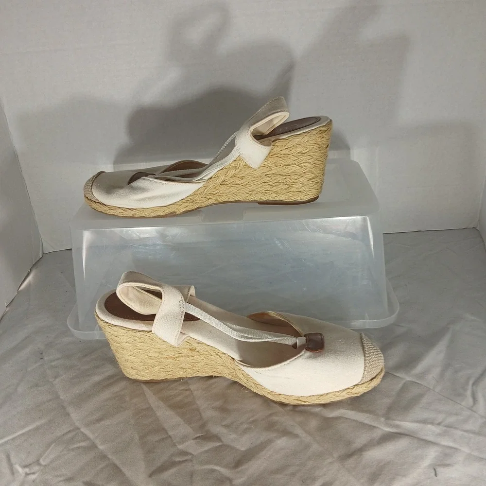 Chaps Clarisa Cream Espadrille Wedge Sandals Women Size 7B Slingback Tan‎